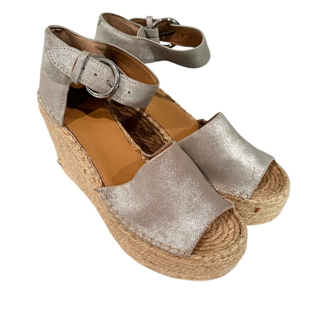 Marc Fisher‎ Alita Platform Wedge Espadrille Sandal Women's 11 Silver NWT